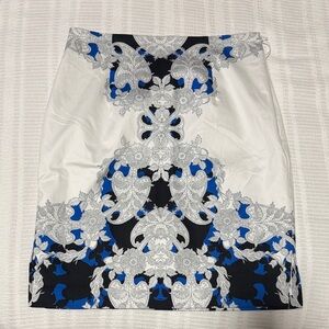 Worthington Black and Blue Patterned Pencil Skirt